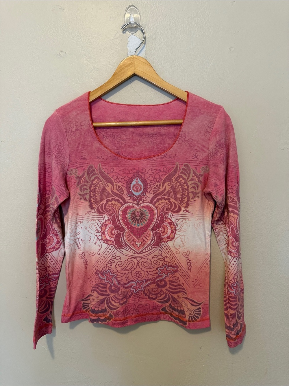 Pink Patterned Long-Sleeve Women's Top